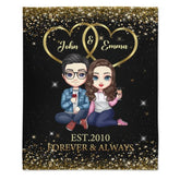Doll Couple Sitting Gift For Him For Her Personalized Fleece Blanket - Lovscape